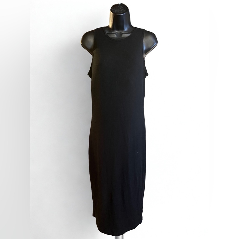 Popilush Black Ribbed Sleeveless Bodycon Dress Built In Shape Wear - Picture 2 of 5